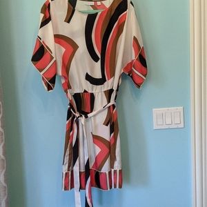 Geometric coral black and tan print tunic